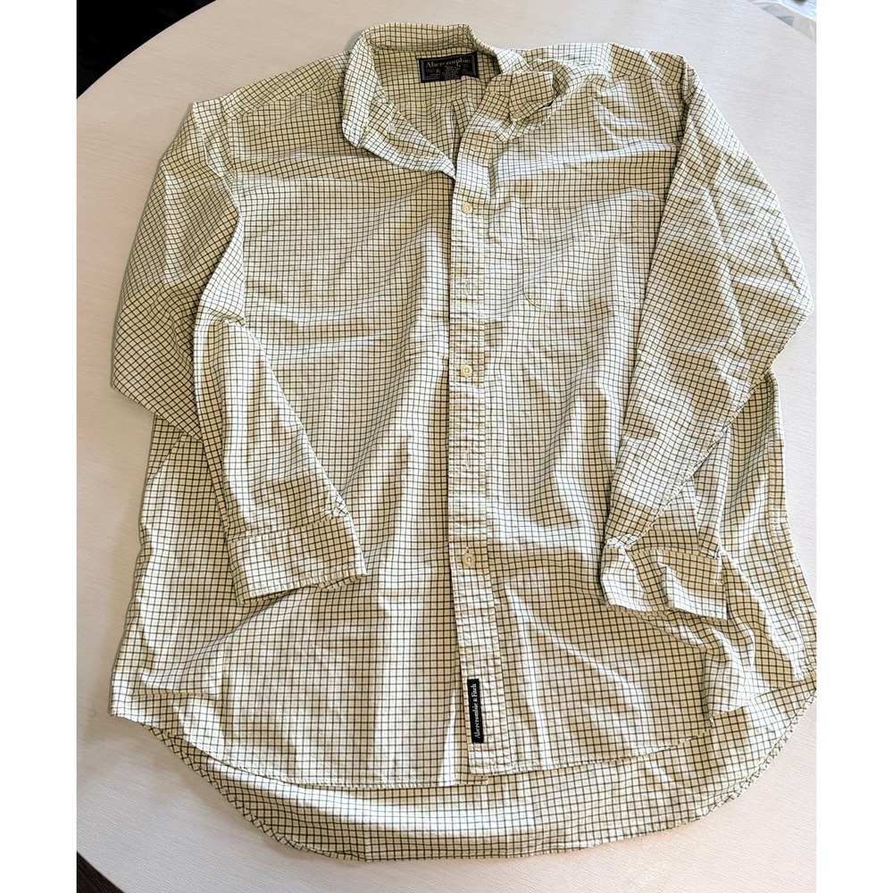 Abercrombie & Fitch Y2K Check Button Down Shirt L Green Yellow Cotton Preppy